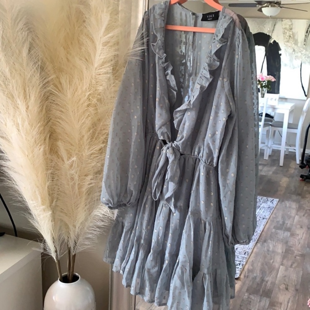 VICI Oliver Swiss Dot Tie Front Dress - Picture 3 of 5